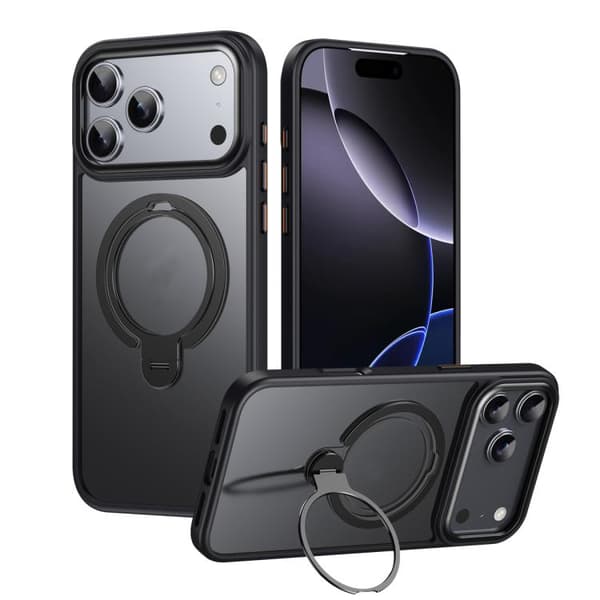 iPhone 17 Pro Max Case with Dual Ring MagSafe Magnetic Holder Matt svart