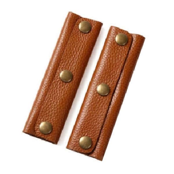 2 Pcs Bag Handle Covers Anti-strangle Hand Knobs Faux Leather Comfortable Feel Suitcase Handle Wrap Luggage Decor KAESI Tan