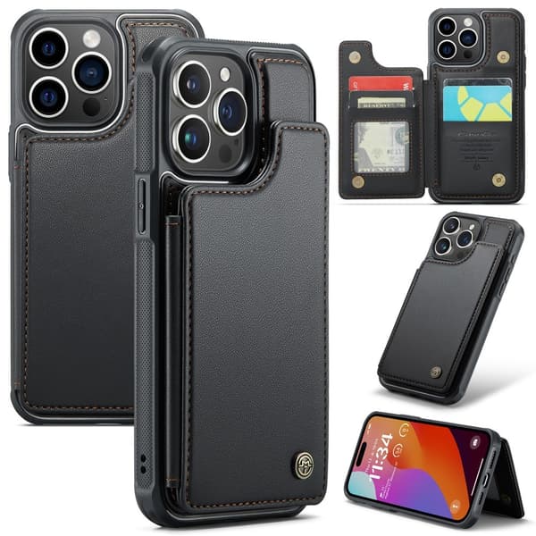 CASEME iPhone 15 Pro Cover RFID Kickstand Pung Sort 78