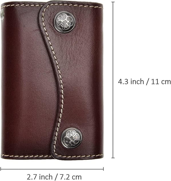 Genuine Leather Key Case Wallet 6 Hooks Snap Closure Key Holder with Card Slots