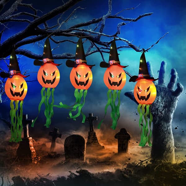 5 Halloween-dekorasjoner Gresskar lysslynger Trollmannhattdekorasjoner