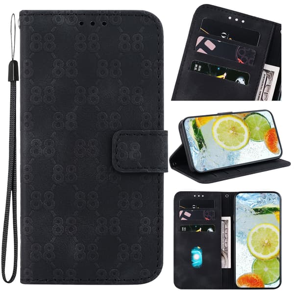 Dobbelt 8-format reliefbeslag kortholder pung etui egnet til iPhone 7/iPhone 8/SE (2020), lavet af PU-lædermateriale Black