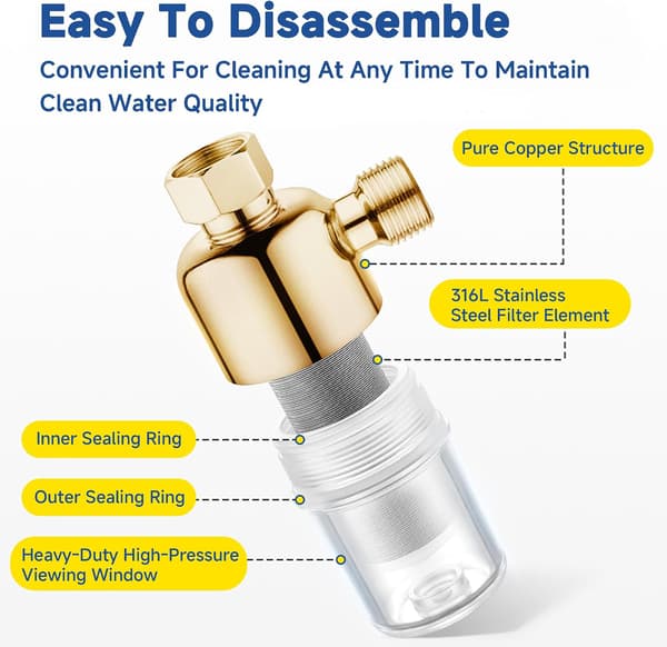 Washing Machine Water Filter, Spin-Down Sediment Filter, Reusable Stainless Steel Sink Water Filter to Prevent Impurities
