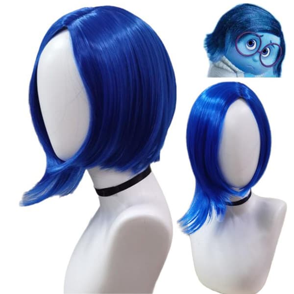 Halloween Inside Ut 2 Sadness Peruk Cosplay Kort Blå Bob Rak Hårperuk