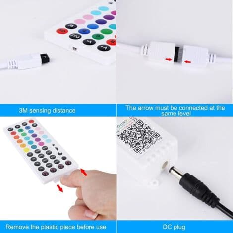 44-tasters IR og hvit IR-fjernkontroll Bluetooth-kontroller for RGB LED-stripe 5050 SMD Lysstripe
