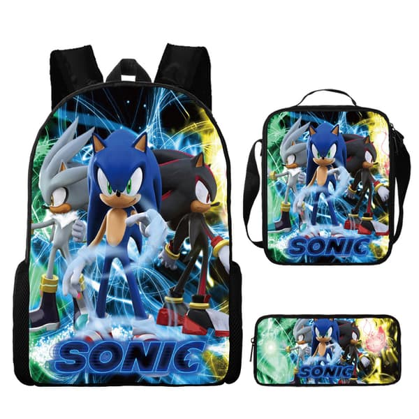 SONIC Sonic School Bag Three-Piece Set with Anime Cartoon Backpack Shoulder Bag Pencil Case