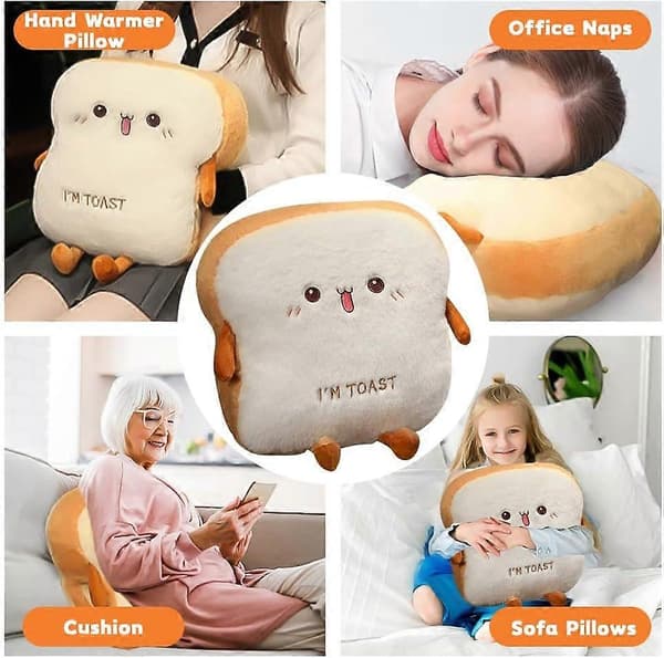 40CM Bread Pillow Toasted Bread Cushion Soft Plush Toy Toasted Sliced Bread Pillow Hand Warming Design