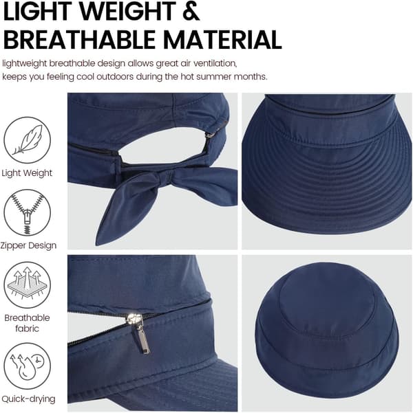 Hatte til kvinder UPF 50+ UV Solbeskyttelse Konvertibel Strandvisirhat Dark Blue