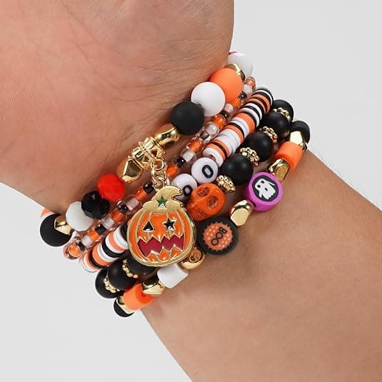 Halloween-armbånd Stablebart elastisk armbånd med svarte steinperler D