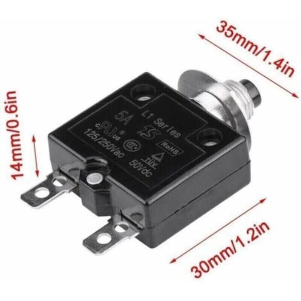 10A Circuit Breaker with Optional Thermal Reset Switch, 125-250V AC 50V DC Overcurrent Protection Push Button Switch