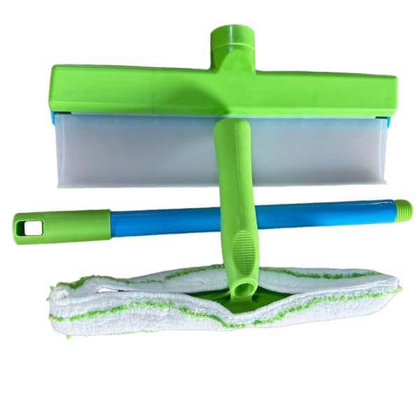 Recyclable Silicone Window Scraper Kit, Reusable Glass Cleaning Tools with Silicone Scraper and Microfiber Scrubber for Car Glass Green