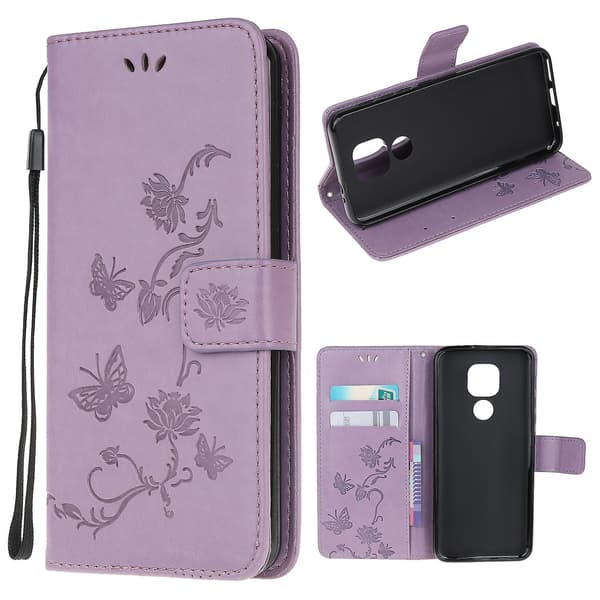 Printed Leather Wallet Case for Motorola Moto E7 Plus - Light Purple Purple 1pcs