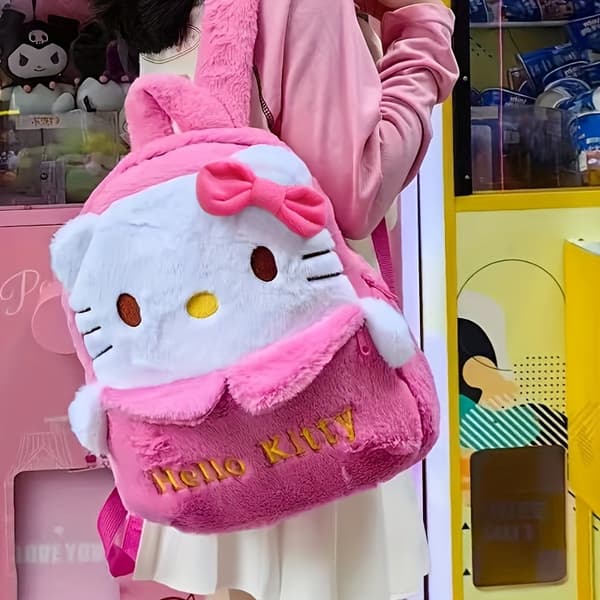 Sanrio My Melody Large Capacity Backpack, Soft Shell, Cute Cat Design, Nylon Polyester, None, Zipper, Ideal for Autumn Winter Kuromi Black