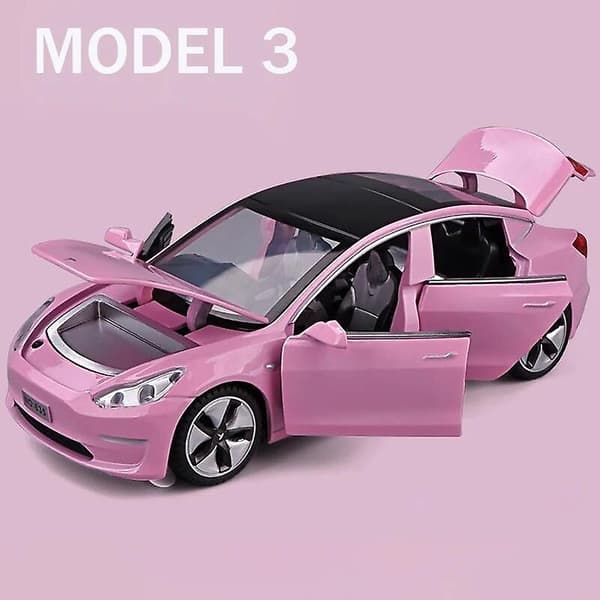 1:32 Tesla Model X Model 3 Model S Model Y Legeringsbilmodel Trykstøbt Legetøjsbil Lyd Og Lys Børnelegetøj Til Børnegaver Drengelegetøj Model 3 Pink