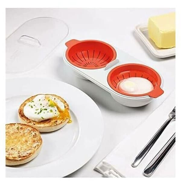 Microwave Egg Cooker, 2-Layer with Drain Baskets, Food Grade Egg Steamer Tray (Orange)