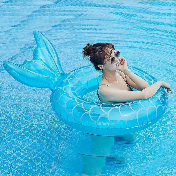 Inflatable Swim Ring with Fishtail, Summer Swim Float, Swim Circle, Pool Float, Ride-on Pool Float