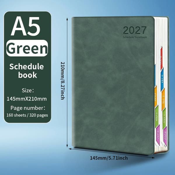 2027 Daily Planner PU Leather Bound Notebook Day Time Management A5