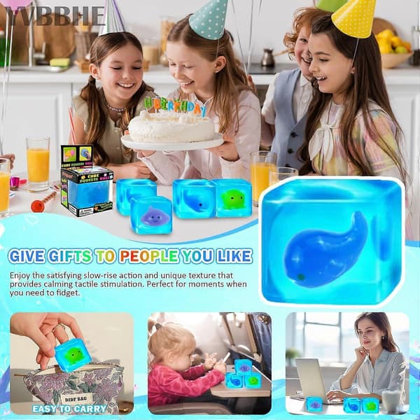 Squishy Stress Cube Fidget Legetøj Voksne - Glødende Blæksprutte Sensorisk Legetøj til Børn med Autisme Stressbolde til Børn Klemmelegetøj mod Angst D