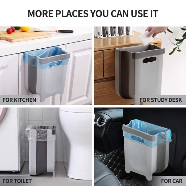 9L Wall Mounted Foldable Waste Bin for Kitchen Cabinet - Quickly Clean Counter, Sink, Bathroom - RV, Car, Camping Foldable Trash Can