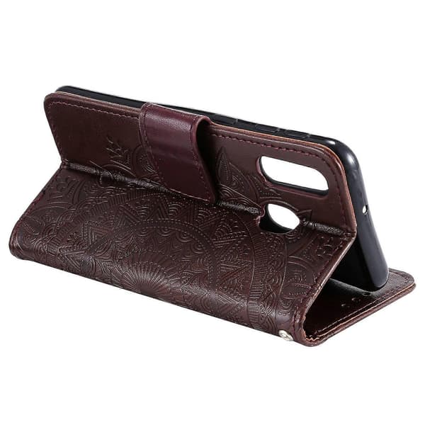 Embossed Mandala Flower Stand Wallet Leather Case for Samsung Galaxy A40 Brown Brown
