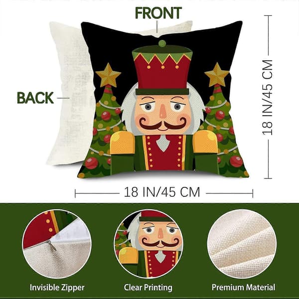 Set med 4 Merry Christmas Nötknäppare Dekorativa Prydnadskuddar (18x18)