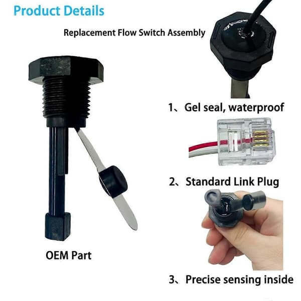Flow Switch Monteringssæt Erstatning til Hayward/Goldline Aquarite Saltsystem, Flowsensor med Ha Black