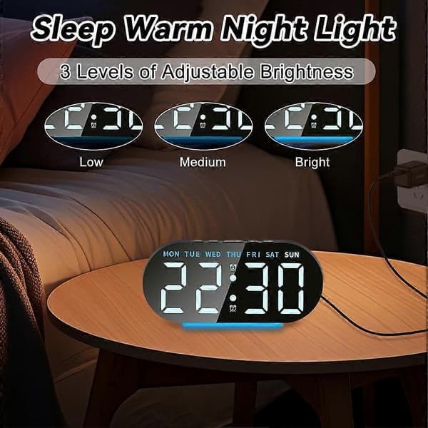 Radio Controlled Digital Alarm Clock with LED Display, Digital Alarm Clock, Night Light, Snooze, Table Clock Green Blue