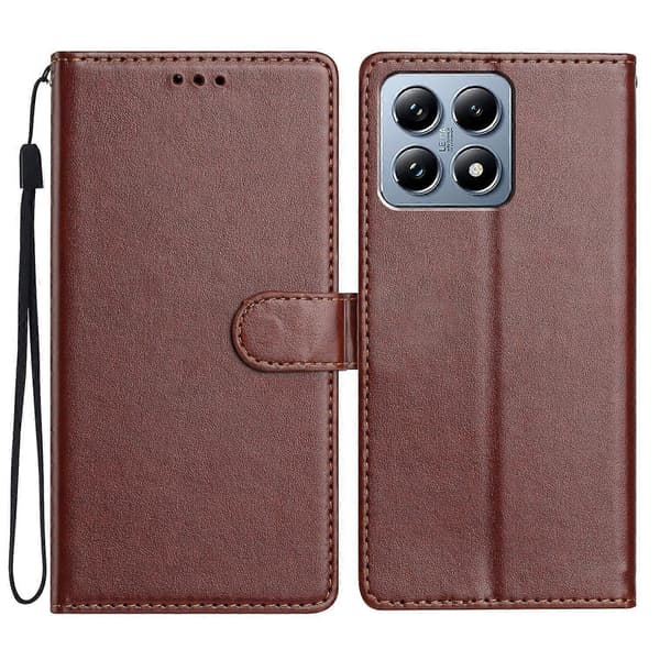 For Xiaomi 15T Leather Case Wallet Stand Phone Cover with Practical Strap Brown