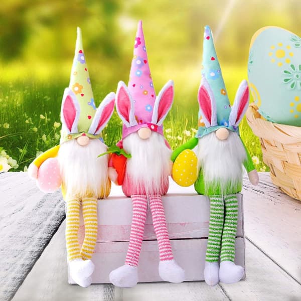 Easter Decorations, Faceless Easter Bunny, Dwarf Bunny with Carrot Nose, Long Legs, Plush Toys