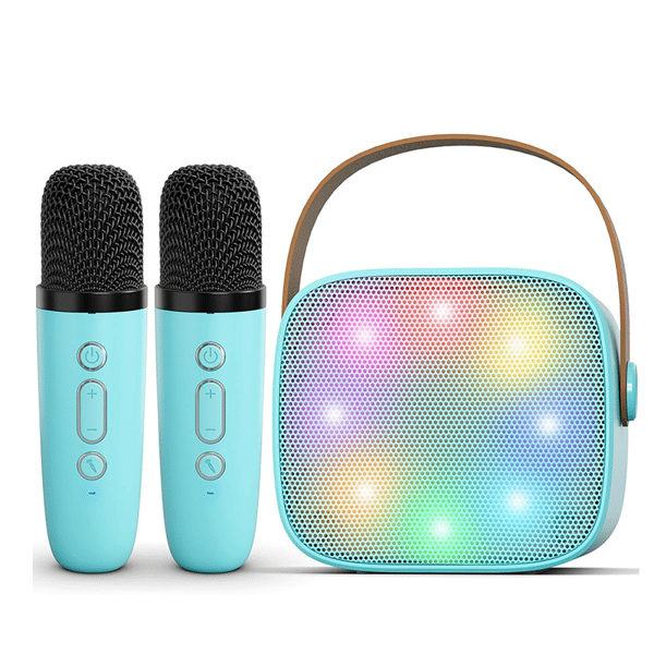 Mini Karaoke Machine for Kids and Adults, Portable Bluetooth Karaoke Speaker with 2 Wireless Microphones Blue