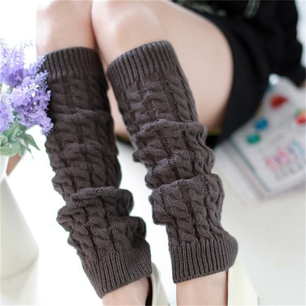 Dam Vinterstickade Virkade Stickade Benvärmare Legging Boot Dark Grey