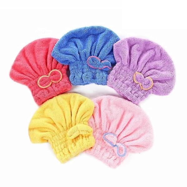 5-pack rosett mikrofiber hårtorkhanddukar, snabb korall sammet torkande långt hår turban wrap