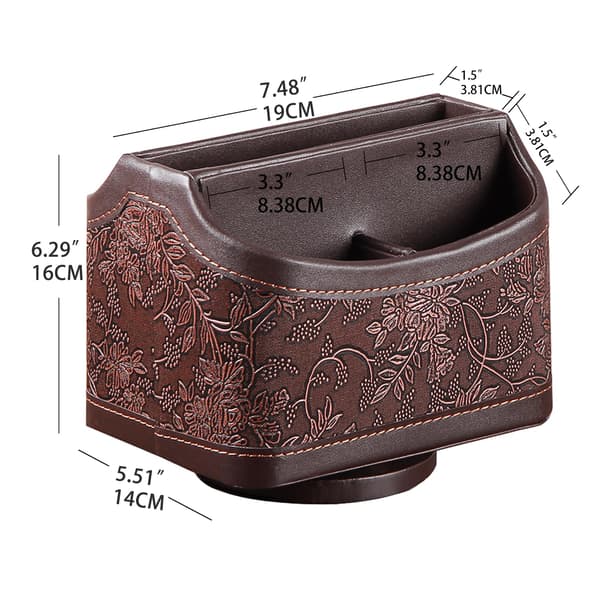 360° Rotating Remote Control Holder, PU Leather TV Remote Control Desk Organizer with 5 Compartments for TV, DVD, Blu-Ray flower