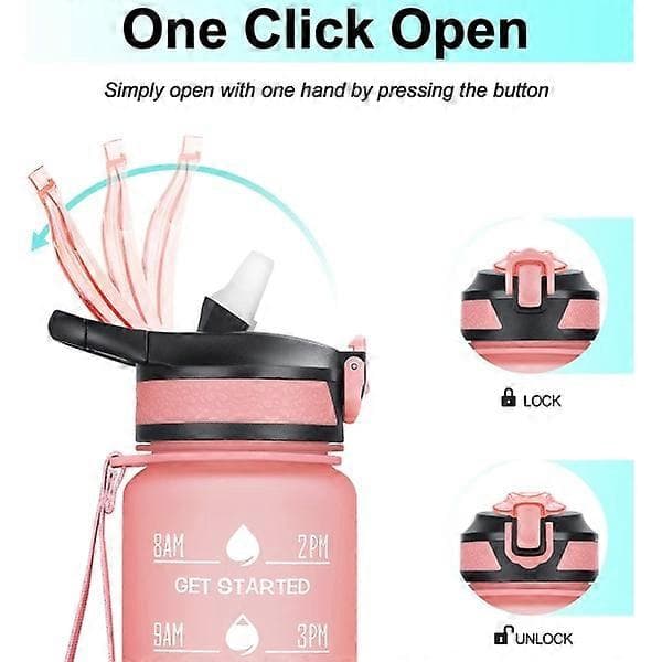Water bottle with straw and buckle handle, pink (1 liter)