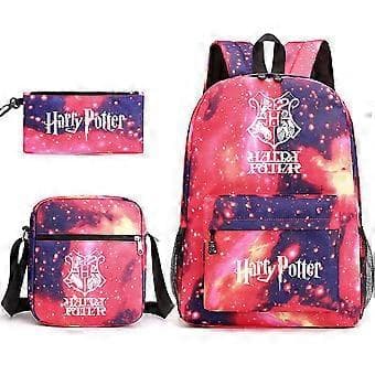 Children's Harry Potter Three-piece School Bag Printed Large Capacity Outdoor Backpack #2 (Star Red)