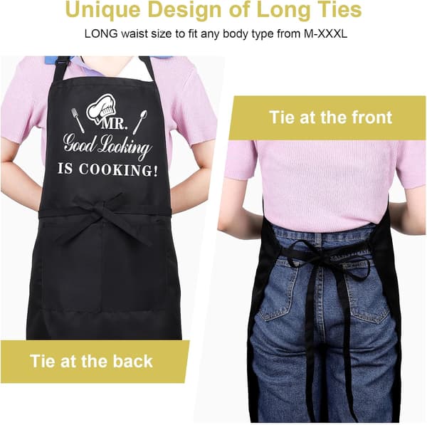Funny Aprons for Men, MR Good Looking is Cooking, Professional Kitchen Apron Chef Man Bib Aprons with Double Pockets Adjustable