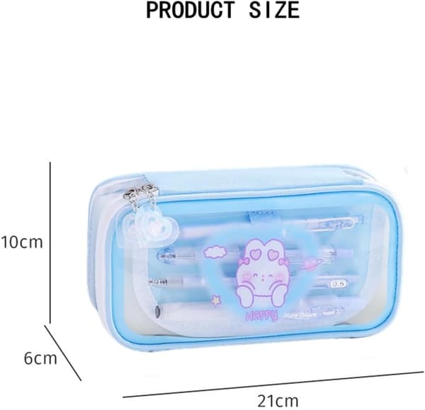 Transparent Pencil Case with Zipper, Cute Pencil Pouch, Makeup Bag for Students, School, Office, Blue