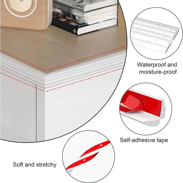 White self-adhesive decorative strips 3m x 4cm, flexible TPE decorative strip, self-adhesive, ceiling strips, self-adhesive corner strip
