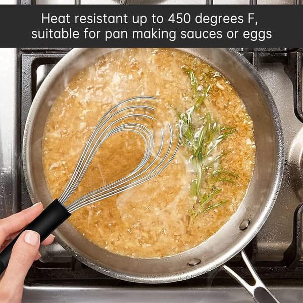 Sett med 2 kjøkkenvisper i rustfritt stål og non-stick silikon, 27 cm visp i rustfritt stål, eggvisp for baking og miksing