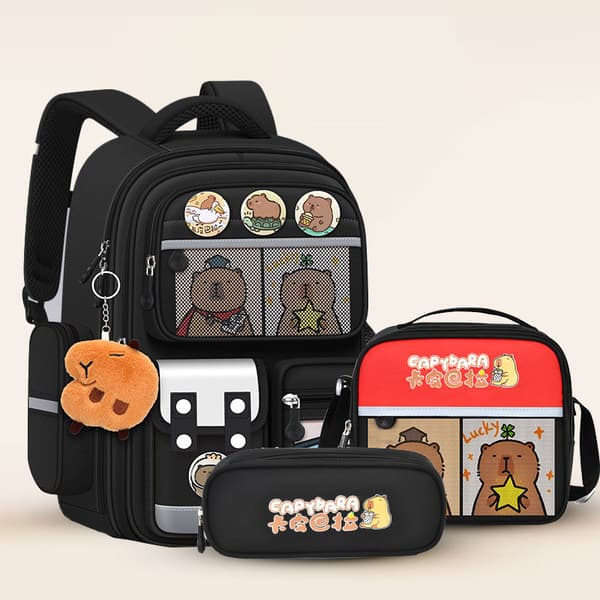 School Bag, 3PCS Waterproof Backpack (Black)