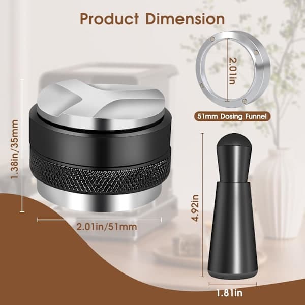 51mm Espresso Kit - Coffee Distributor and Tamper, WDT Tool, Dosing Funnel for Delonghi
