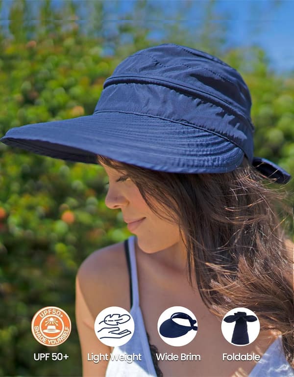 Hatte til kvinder UPF 50+ UV Solbeskyttelse Konvertibel Strandvisirhat Dark Blue