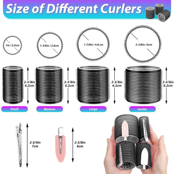 Hair Curlers Hair Rollers 48 Pcs Set with 24 Hair Rollers 4 Sizes (6 Jumbo Rollers/6 Large Rollers/6 Medium Rollers/6 Small Rollers) and 24 Hair Clips