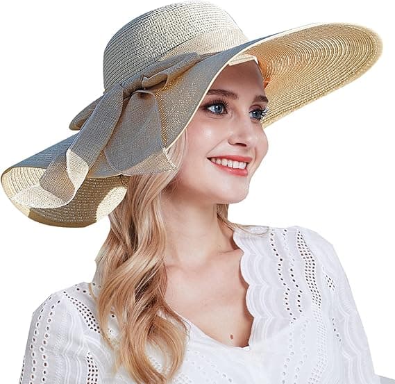 Women's Wide Brim Straw Hat (Khaki), Foldable & Rollable Hat, Beach Sun Hat, UPF 50+.