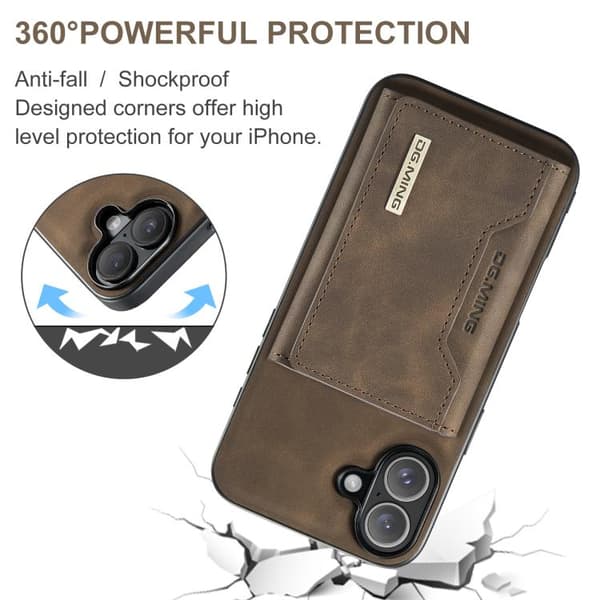 iPhone 17 Skal læderfodral DG.MING M2 Series 3-Fold Kortholder Kaffe