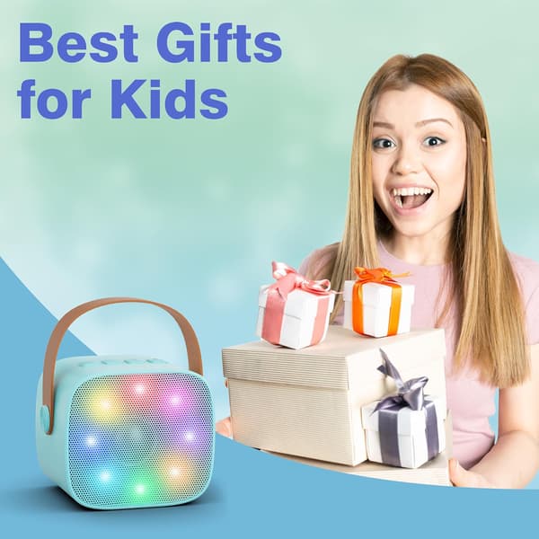 Mini Karaoke Machine for Kids and Adults, Portable Bluetooth Karaoke Speaker with 2 Wireless Microphones Blue