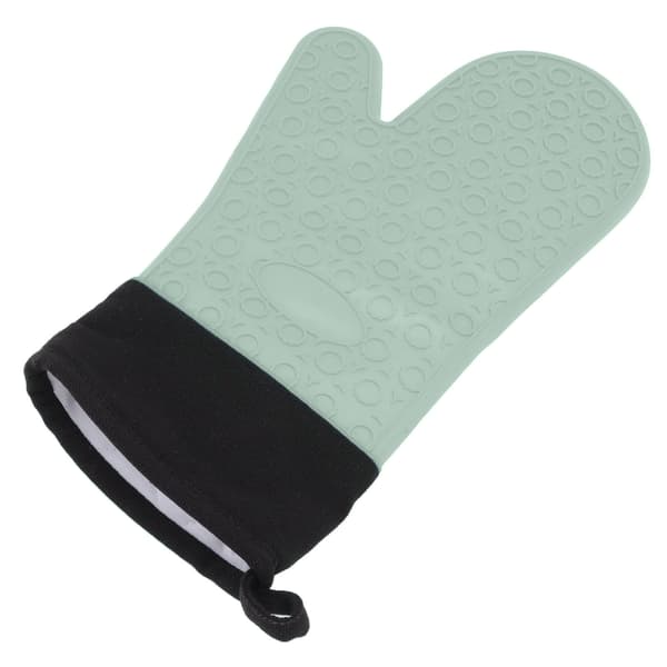 Silicone Oven Mitts Non-Slip Kitchen Baking Gloves High Temperature Resistant 2 Fingers Long Green