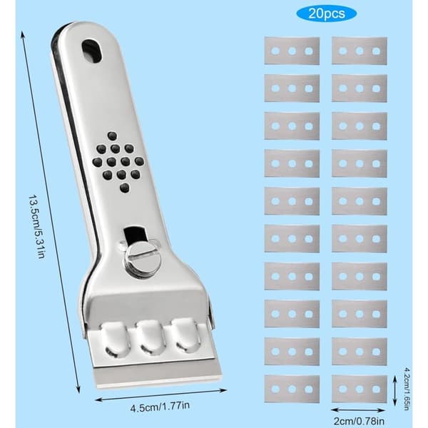 Stainless Steel Glass Scraper for Ceramic Hobs, Induction Hob Scraper, Paint Scraper, Ceramic Hob Scraper with 20 Blades, Windows/Mirrors