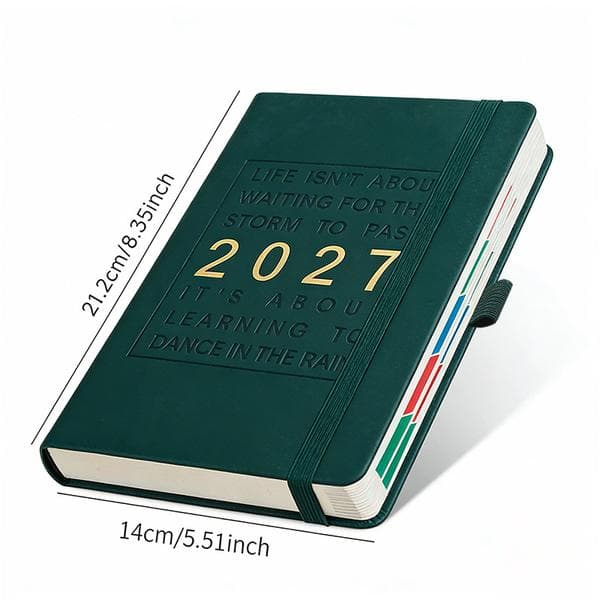 2027 Planner (engelsk version) - Kalender, notesbog, optager til arbejdseffektivitet, bandageplanlægger (grøn) GREEN