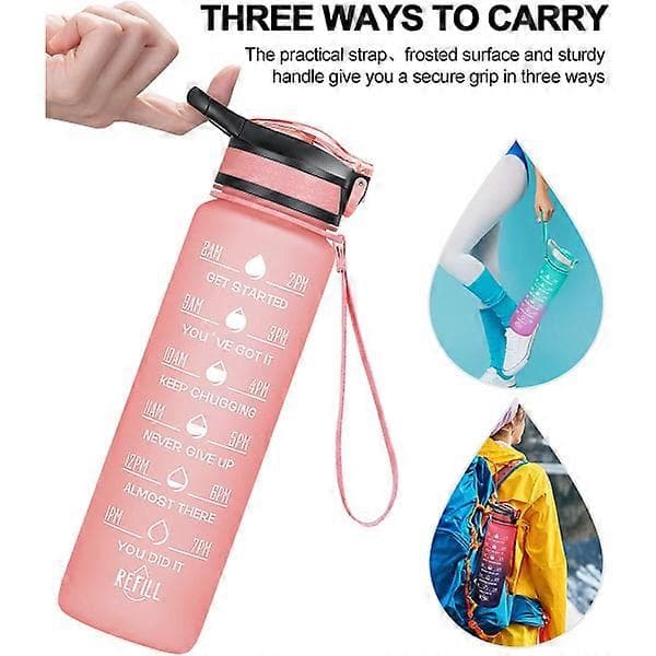 Water bottle with straw and buckle handle, pink (1 liter)